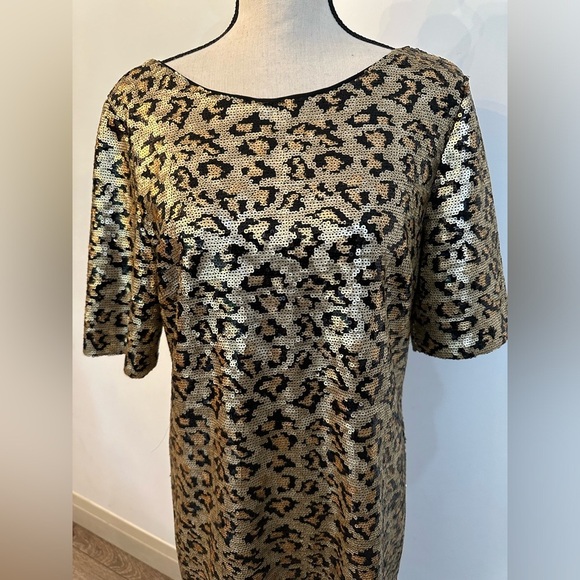 Betsey Johnson Animal Print mini sequin dress gold and black SZ 10 - Picture 4 of 7